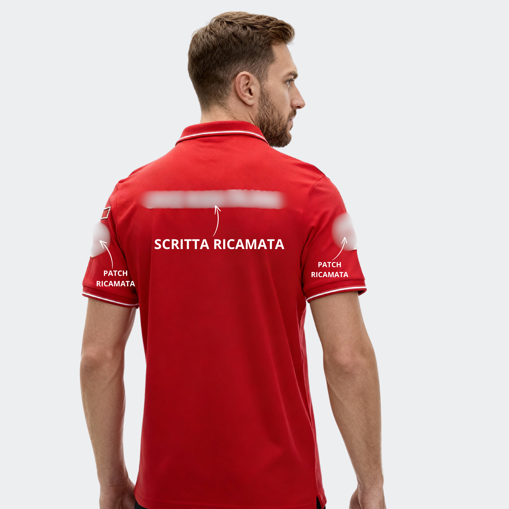 Polo Rossa Mezza Manica Con Ricami e Patch