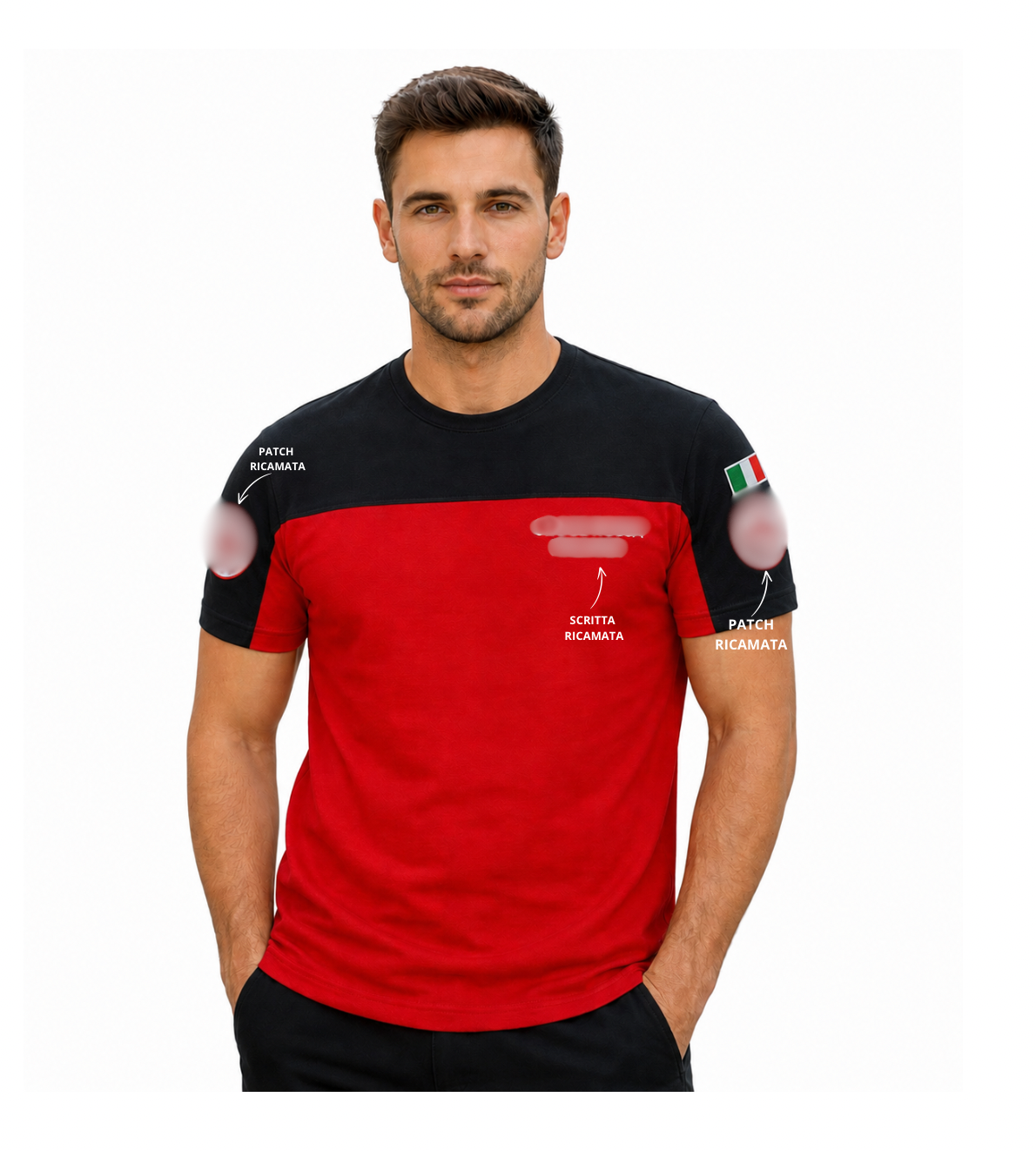T-shirt Inserti Neri Con Ricami e Patch