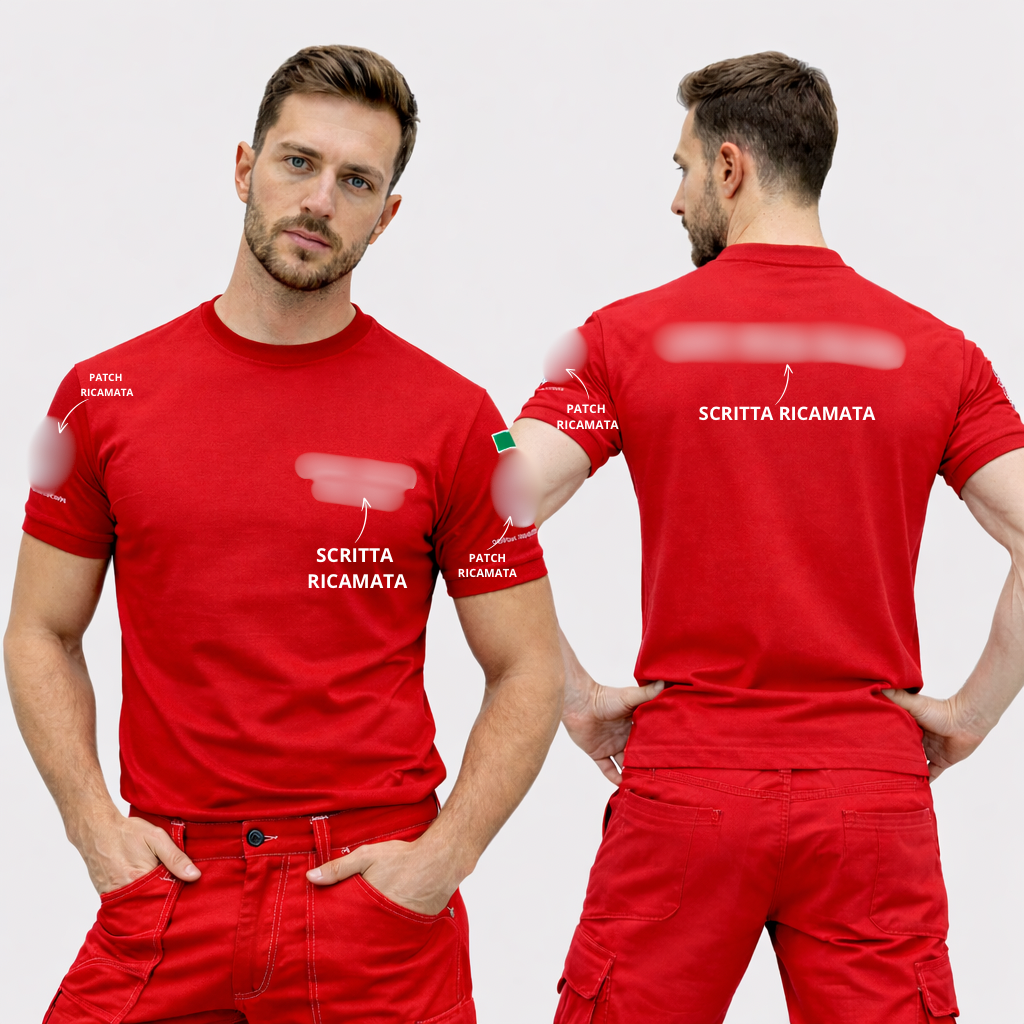 T-shirt Rossa Con Ricami e Patch Unisex