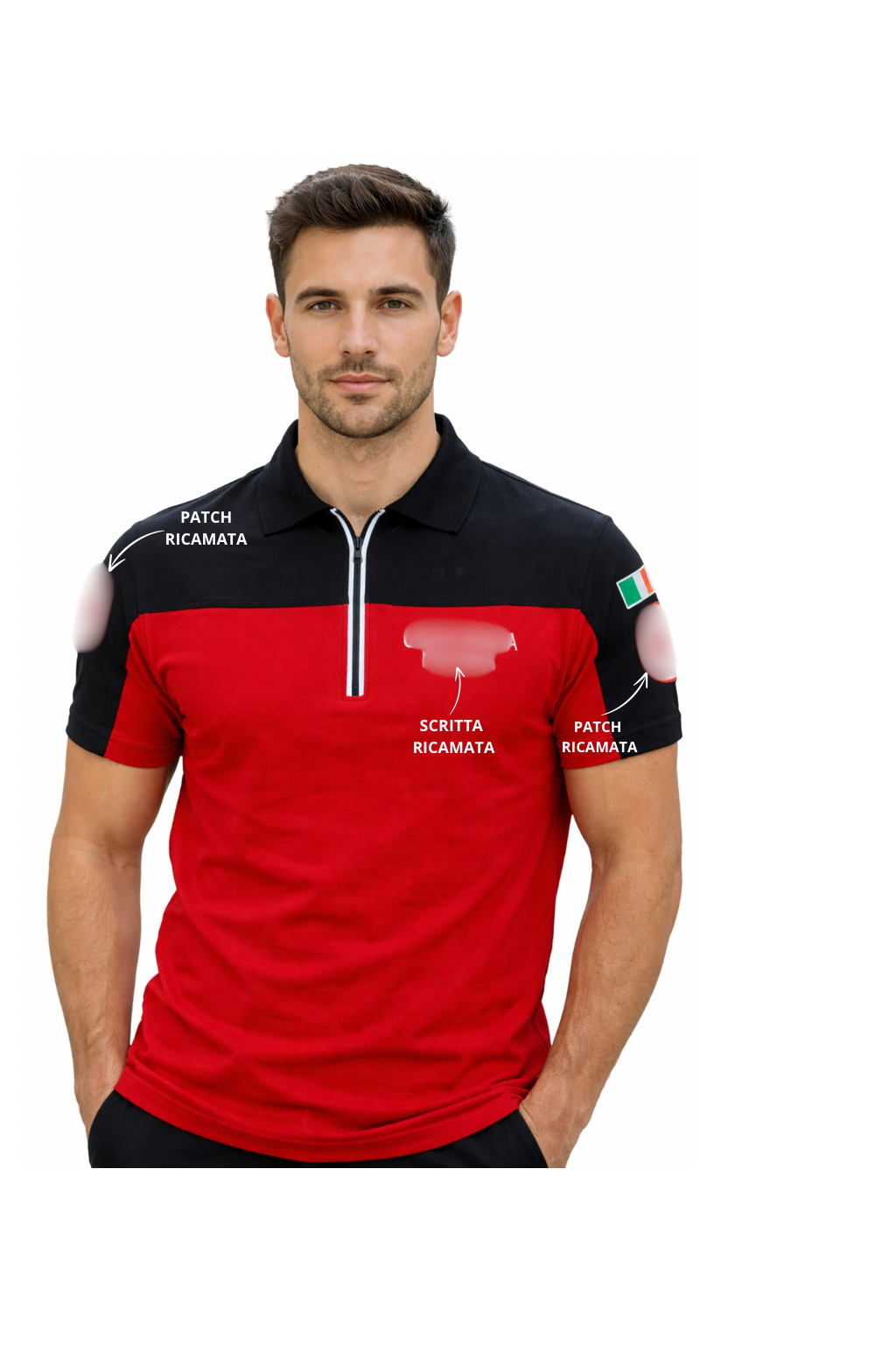 Polo Inserti Neri Con Ricami e Patch