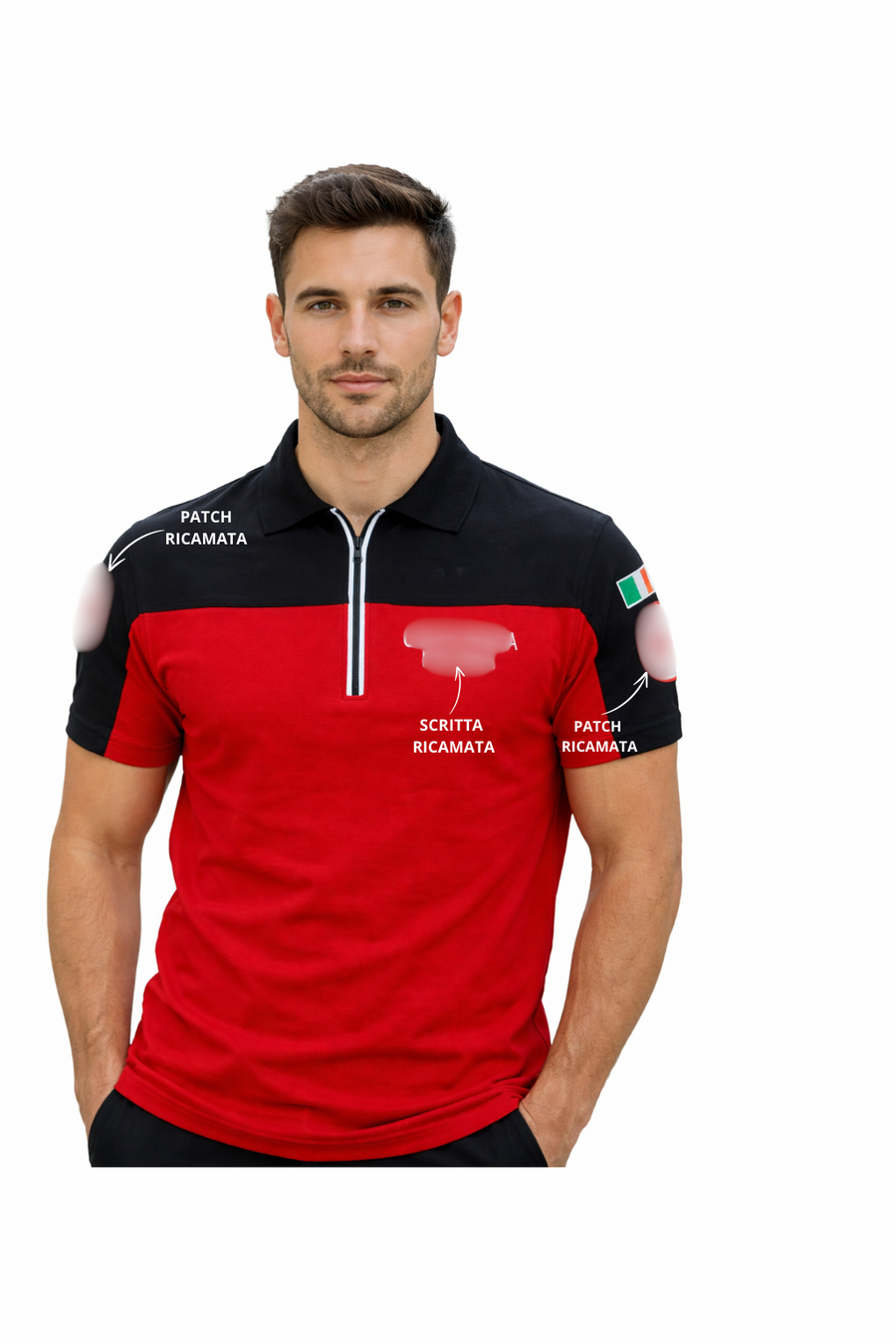 Polo Inserti Neri Con Ricami e Patch