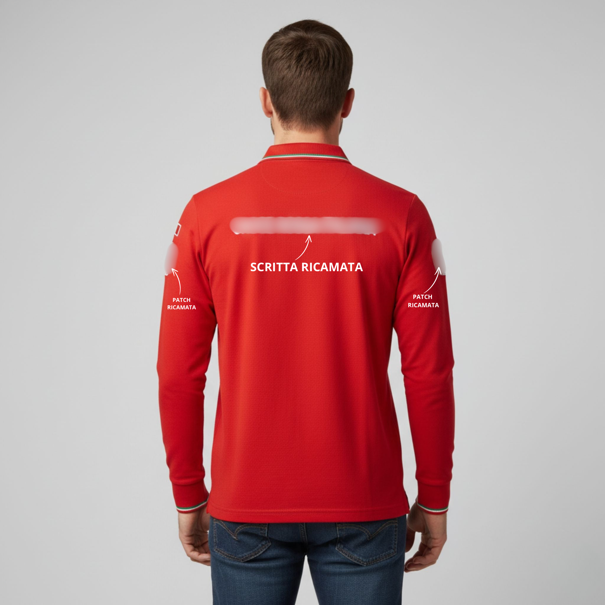 Polo Rossa Manica Lunga Con Patch e Ricami