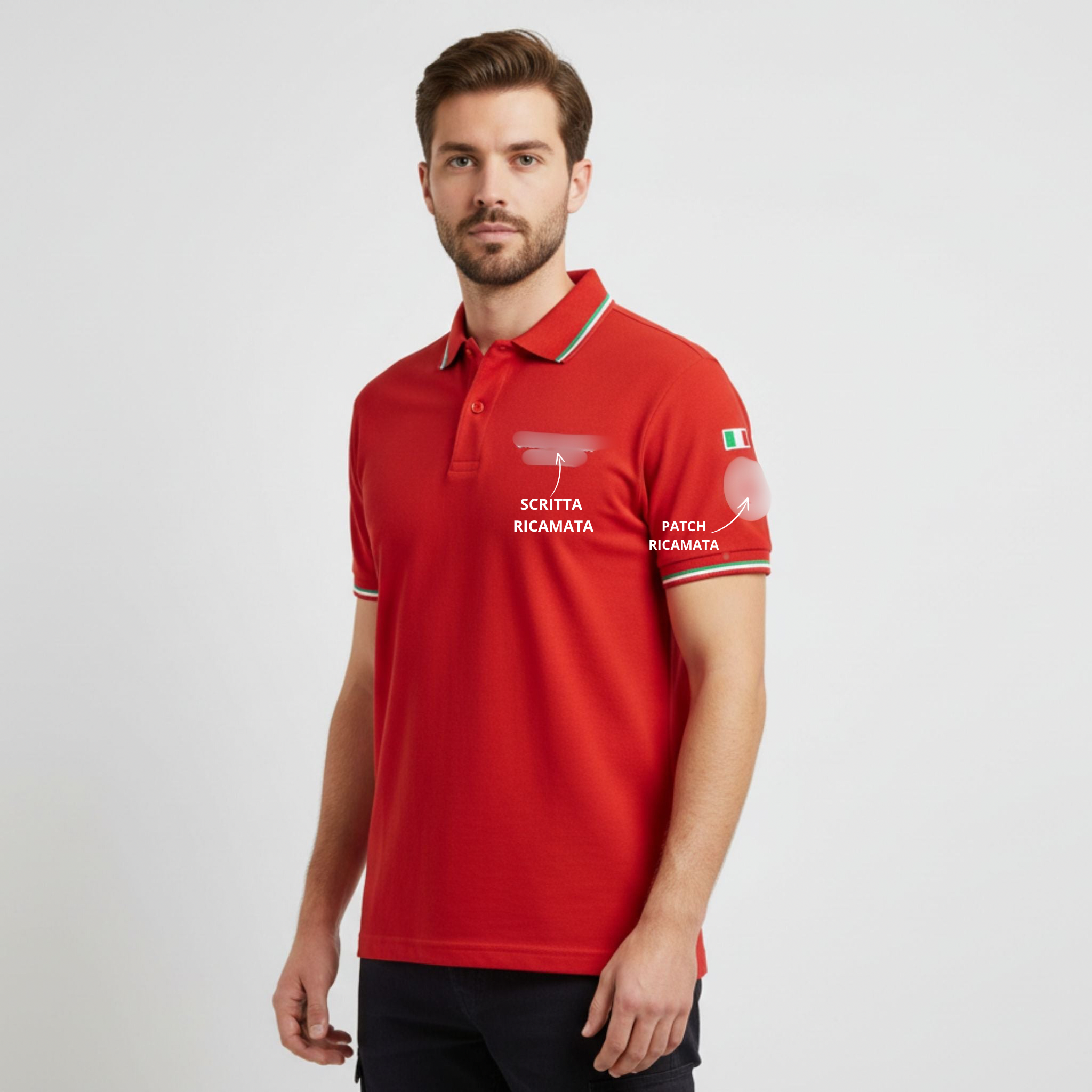 Polo Rossa Mezza Manica Con Ricami e Patch